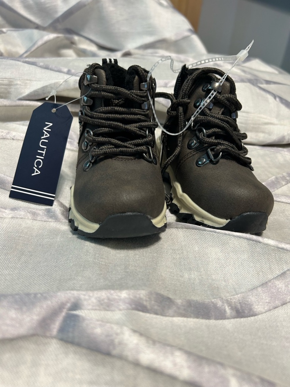 Nautica Kids Dark Brown Lace-Up Trail Boots